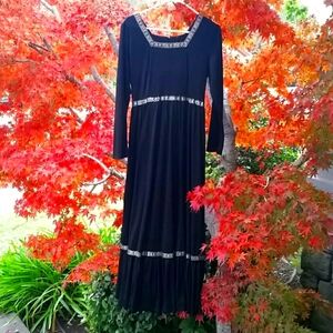 Vintage 60s bohemian black maxi dress